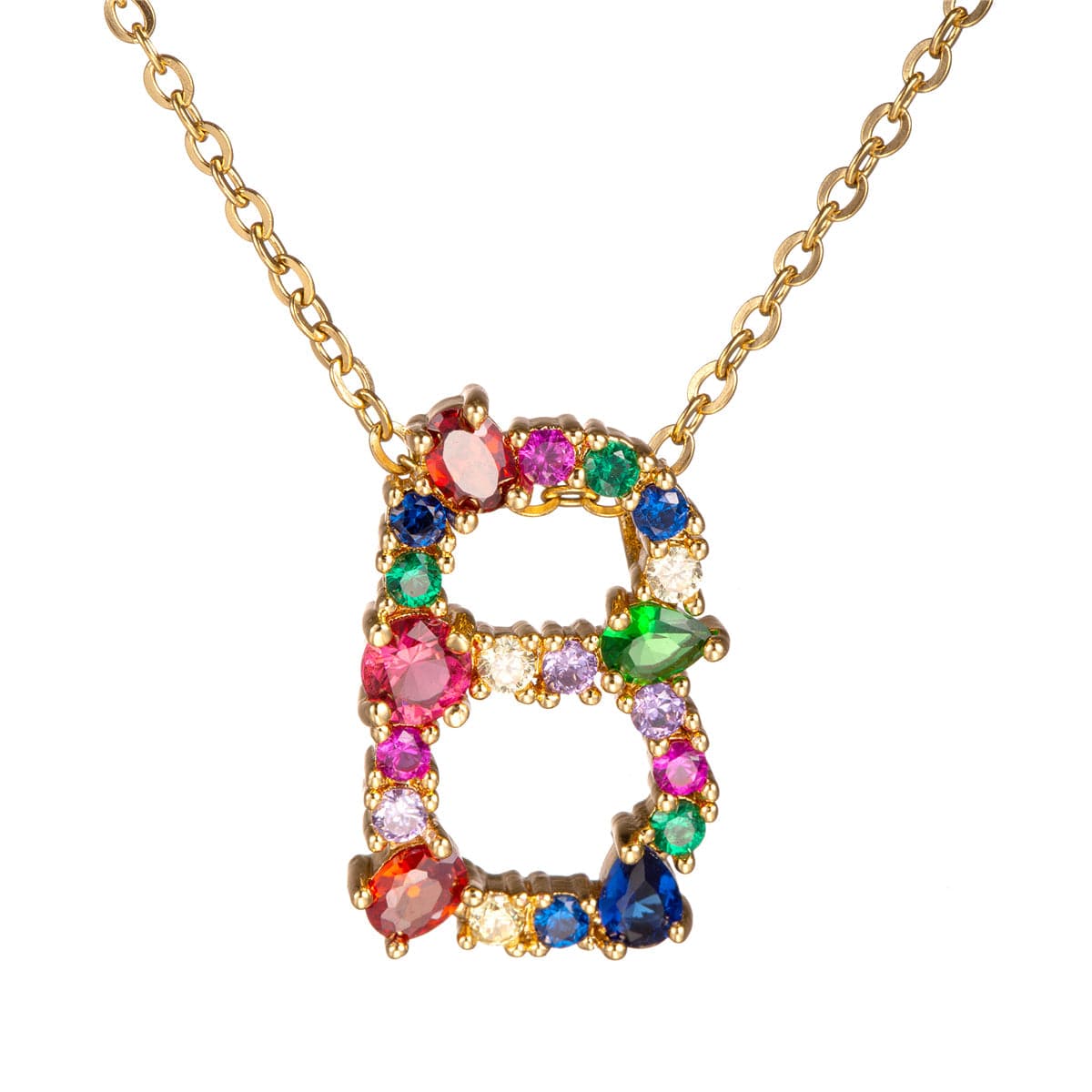 Red Multicolor Crystal and Cubic Zirconia Letter B Pendant Necklace, pendant necklace for women, side view
