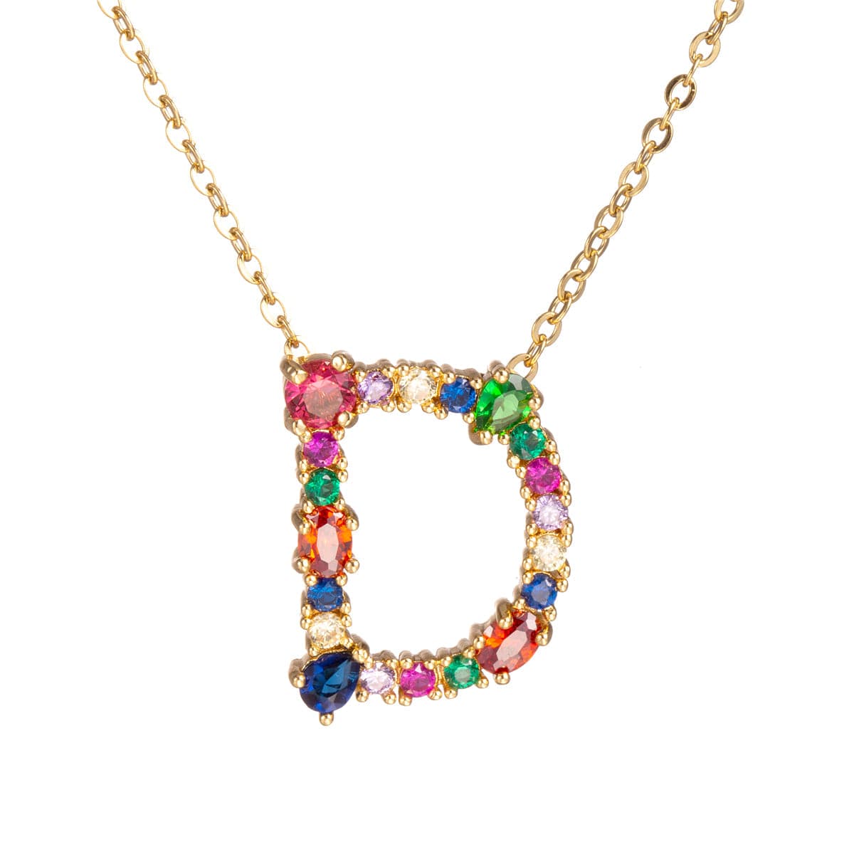 Red Multicolor Crystal and Cubic Zirconia Letter D Pendant Necklace, pendant necklace for women, everyday style, side view