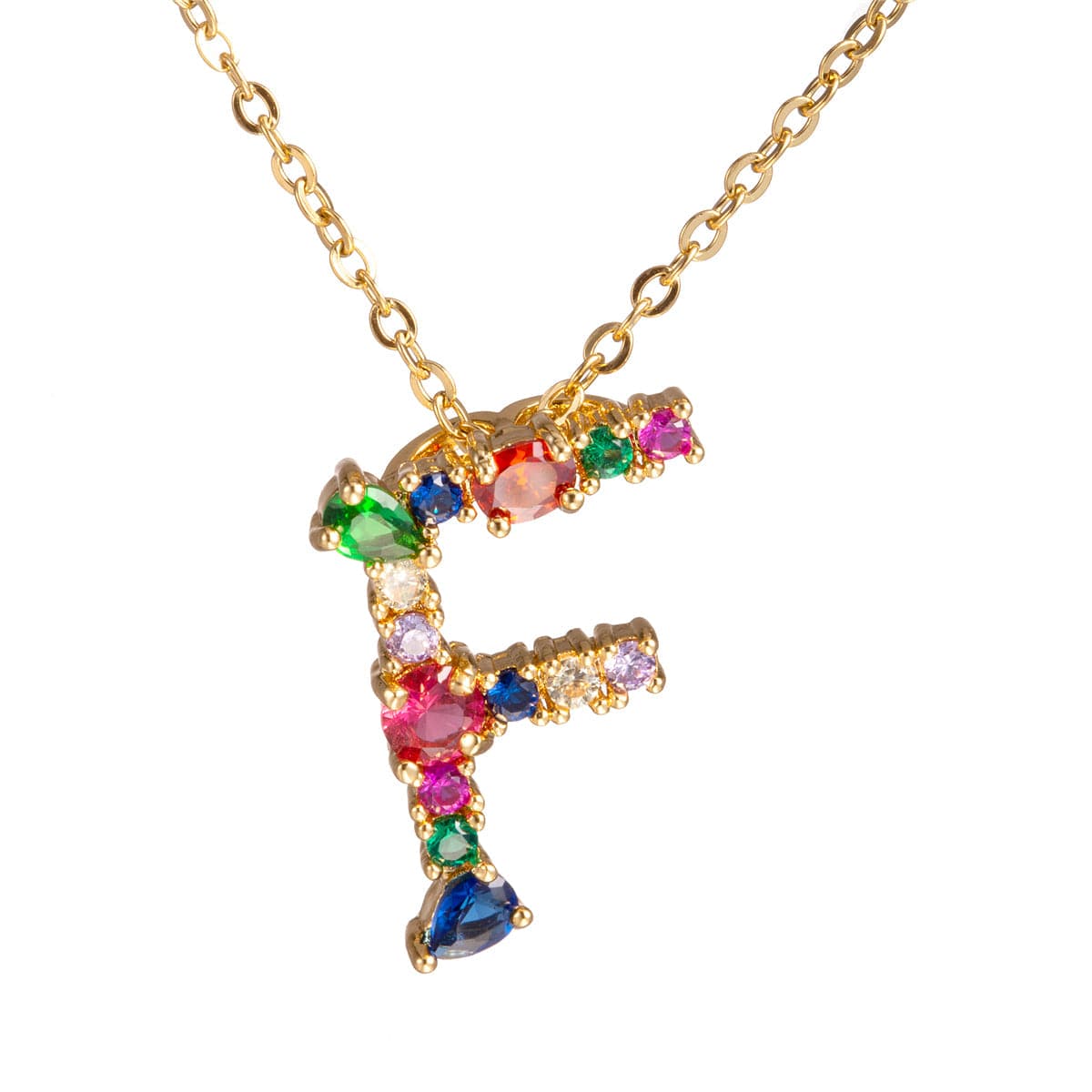 Red Multicolor Crystal & Cubic Zirconia Letter F Pendant Necklace