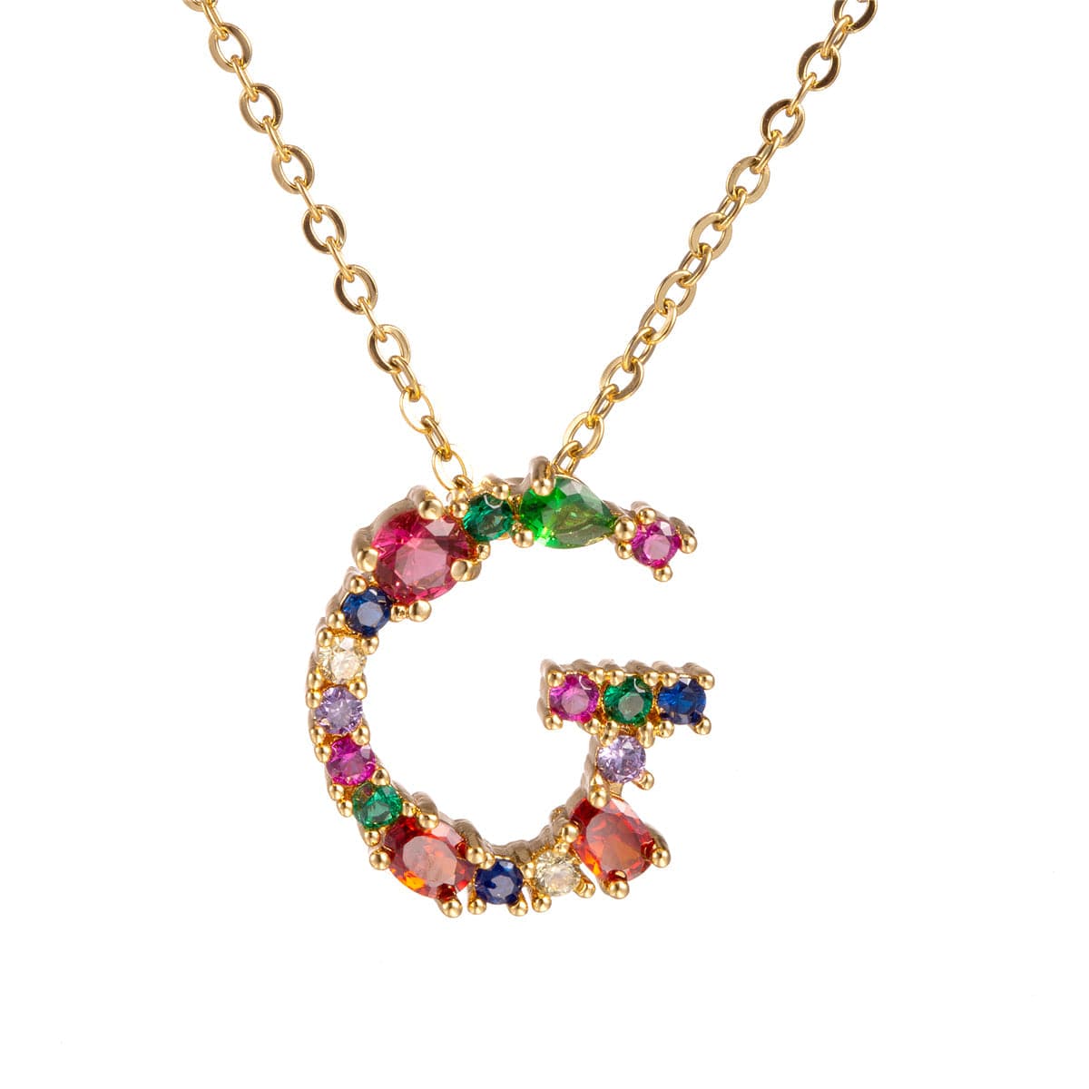 Red Multicolor Crystal and Cubic Zirconia Letter G Pendant Necklace, pendant necklace for women, side view