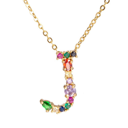 Red Multicolor Crystal and Cubic Zirconia Letter J Pendant Necklace, pendant necklace for women, everyday style, side view