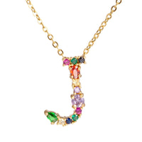 Red Multicolor Crystal & Cubic Zirconia Letter J Pendant Necklace