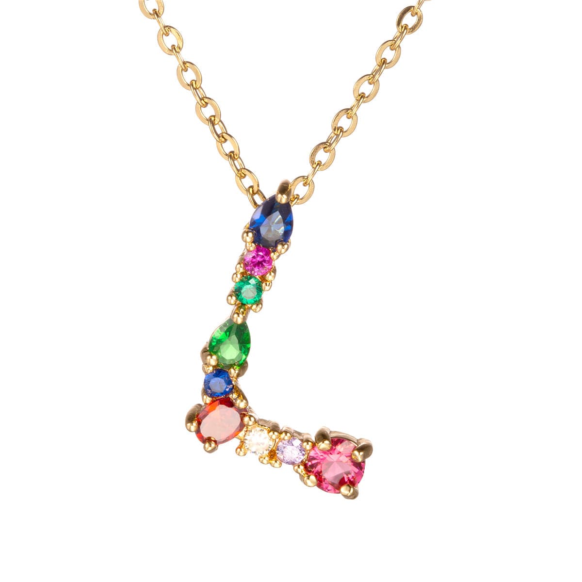 Red Multicolor Crystal and Cubic Zirconia Letter L Pendant Necklace, pendant necklace for women, side view