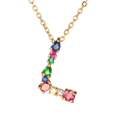 Red Multicolor Crystal and Cubic Zirconia Letter L Pendant Necklace, pendant necklace for women, side view