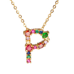 Red Multicolor Crystal & Cubic Zirconia Letter P Pendant Necklace
