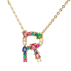 Red Multicolor Crystal & Cubic Zirconia Letter R Pendant Necklace