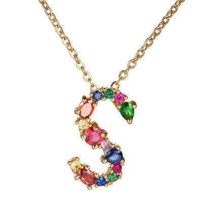 Red Multicolor Crystal and Cubic Zirconia Letter S Pendant Necklace, pendant necklace for women, side view