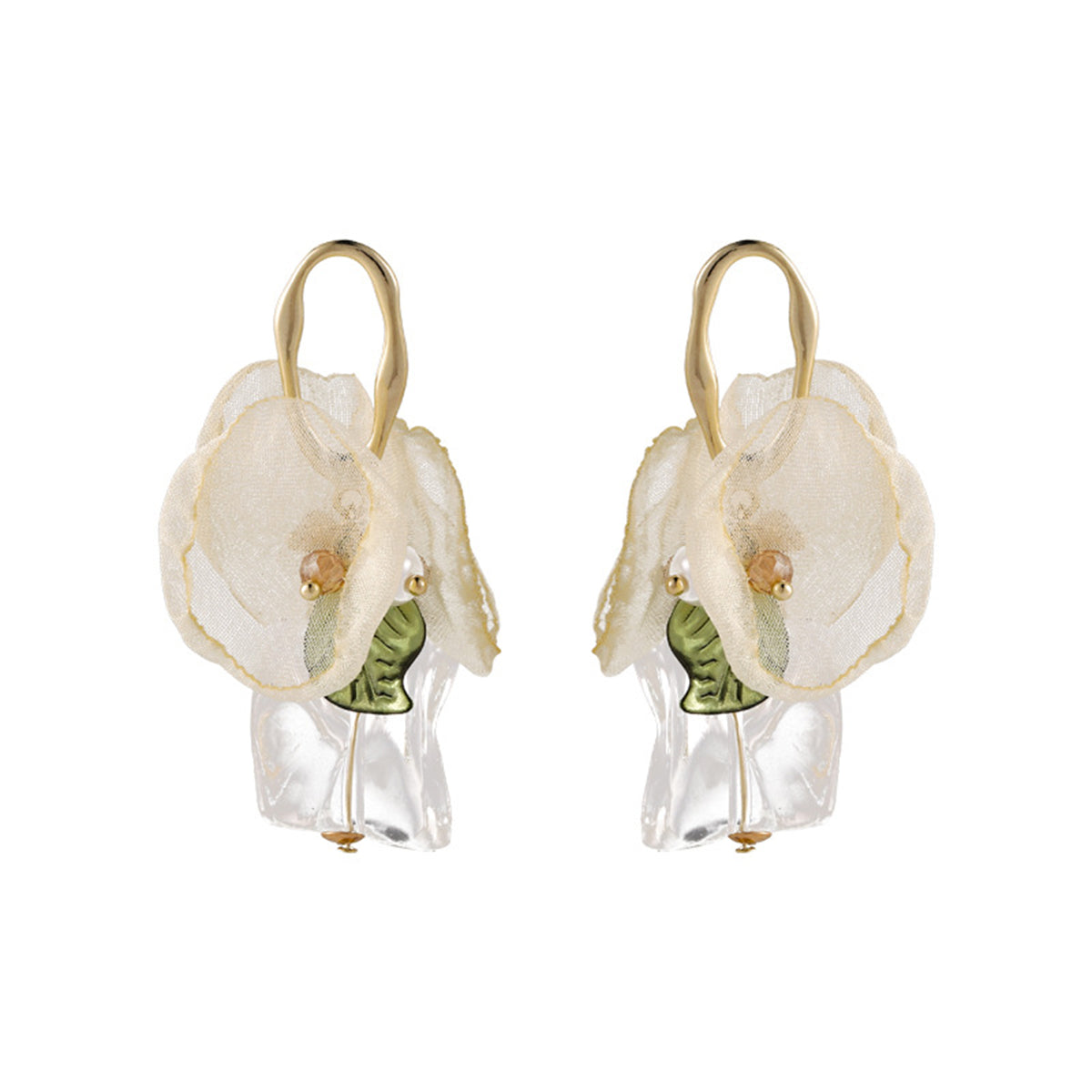 Green Acrylic & Pearl Resin 18K Gold-Plated Leaf Drop Earrings