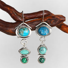 Turquoise & Crystal Silver-Plated Tiered Drop Earrings