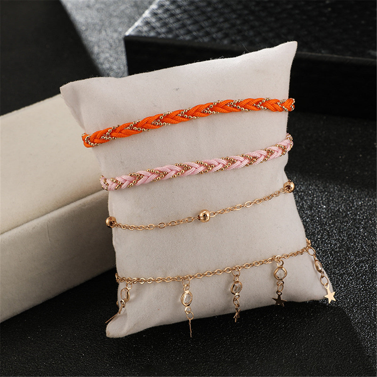 Cubic Zirconia & Orange Star Anklet Set