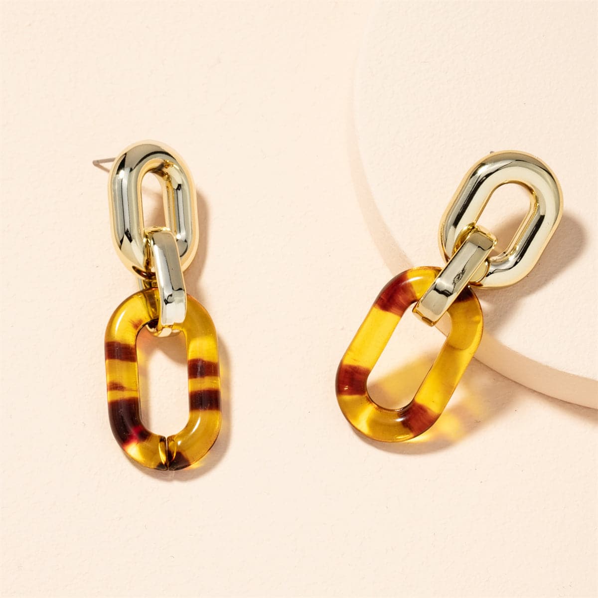 Brown Resin and 18K Gold-Plated Chain Link Drop Earrings, gold drop earrings for women, lifestyle look