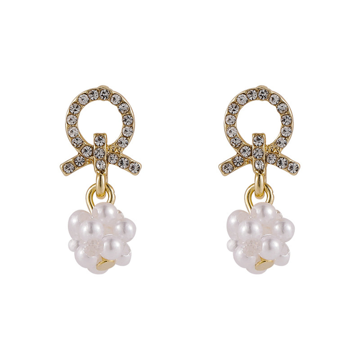 Pearl & Cubic Zirconia Pavé Cluster Drop Earrings