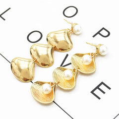 Pearl & 18K Gold-Plated Link Shell Drop Earrings