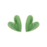 Green Enamel & 18k Gold-Plated Marbled Heart Stud Earrings