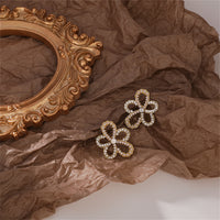 Cubic Zirconia & Pearl 18k Gold-Plated Flower Stud Earrings