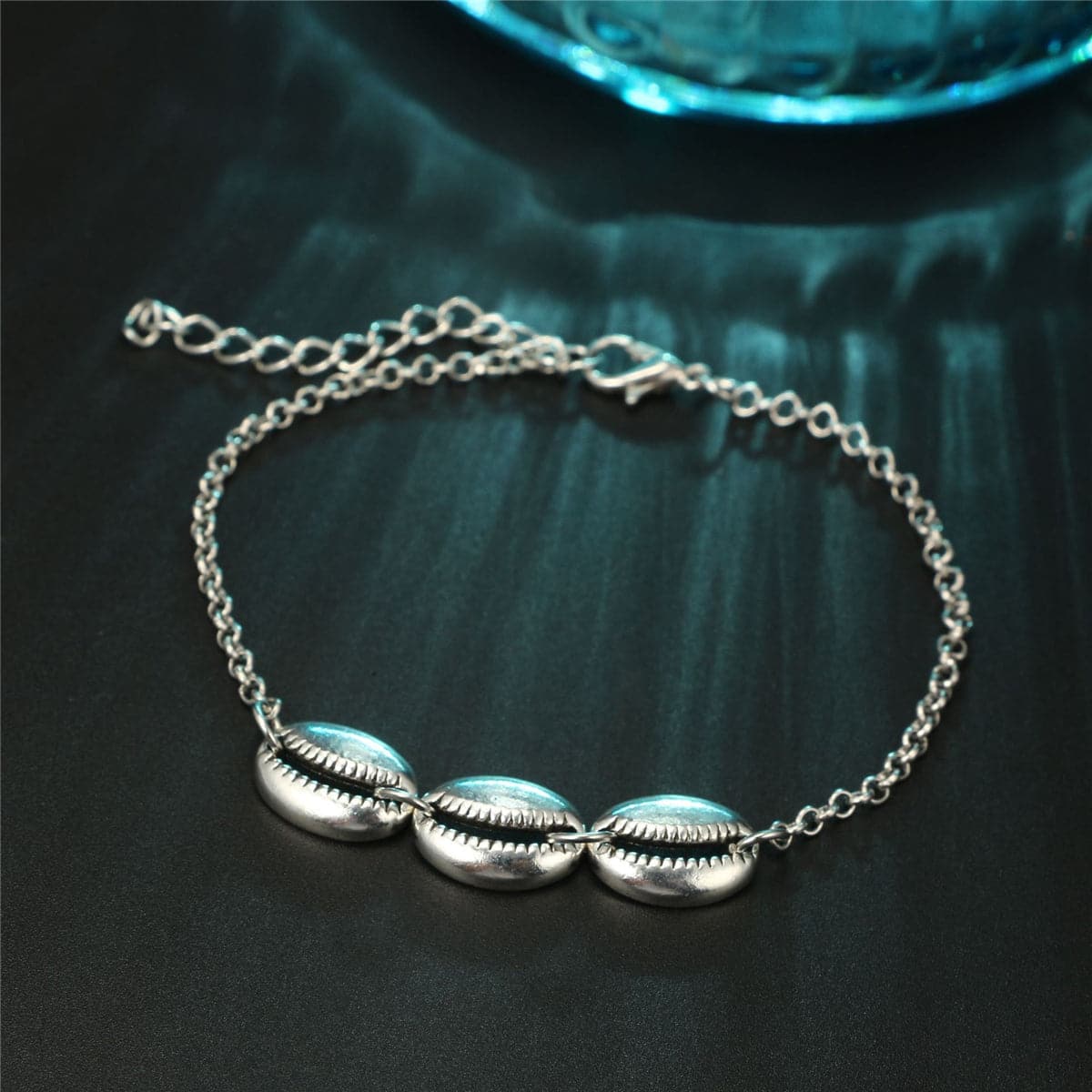 Silver-Plated Shell & Wave Charm Anklet Set