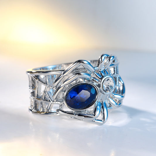 Navy Crystal and Cubic Zirconia Spider Band, jewelry gift sets for women, vintage-inspired design, front view