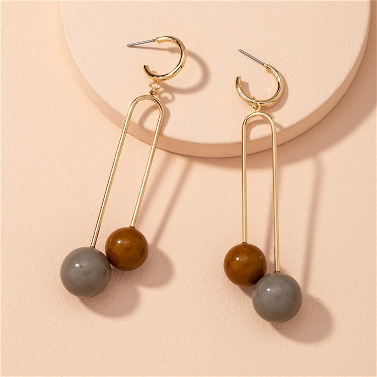 Brown Resin & 18K Gold-Plated Sphere Drop Earrings
