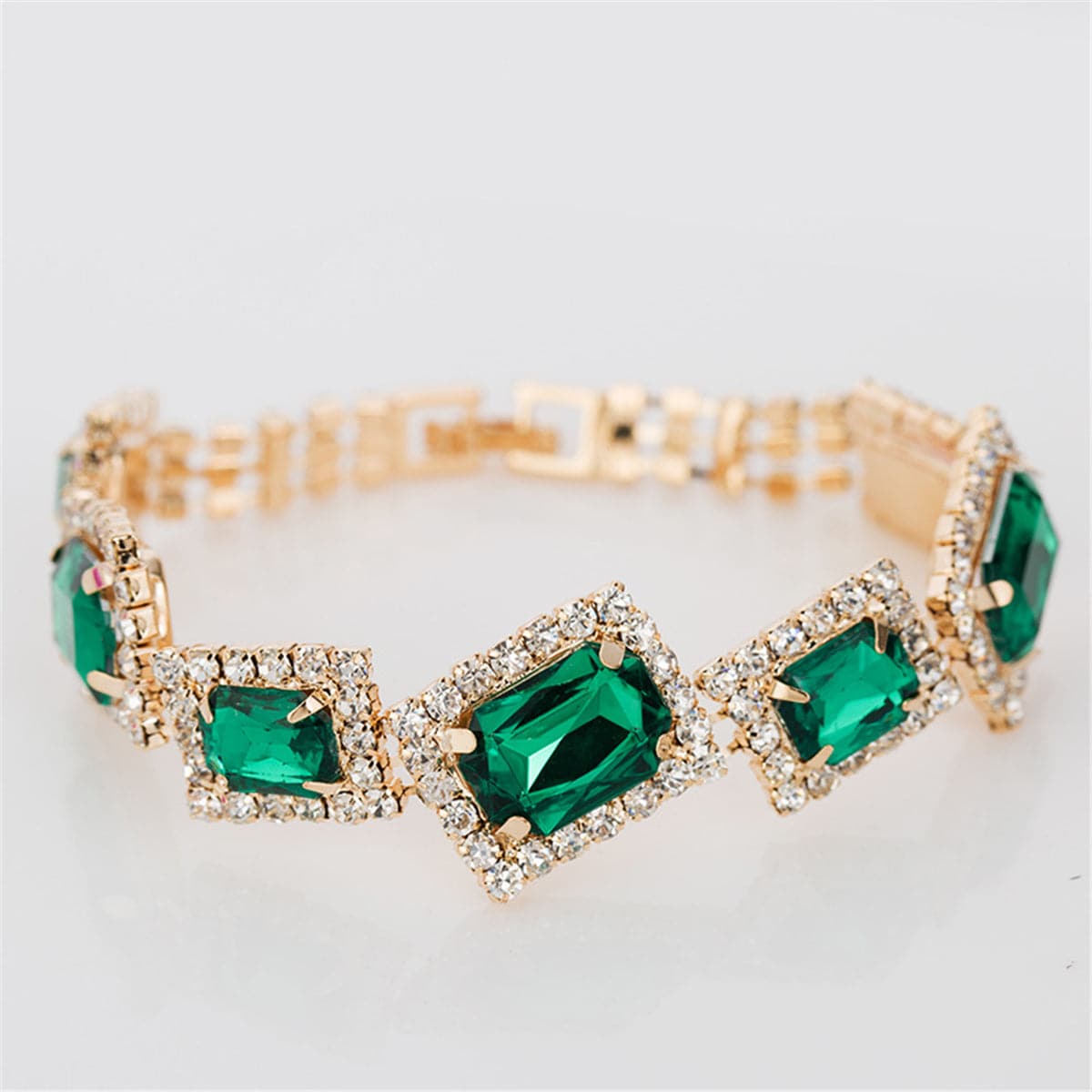 Cubic Zirconia and Crystal 18K Gold-Plated Moon and Stars Cuff Bracelet Set, gold bracelet for women, front view