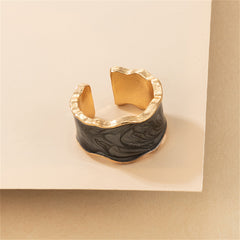 Black Enamel & 18K Gold-Plated Uneven-Edge Open-Band Ring