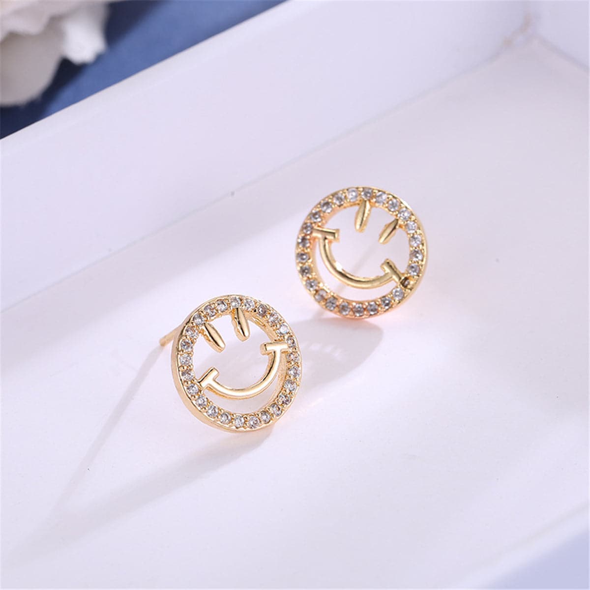 cubic zirconia & 18K Gold-Plated Smiley Face Stud Earrings - streetregion