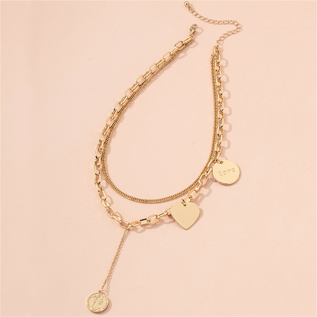18K Gold-Plated Heart Coin Layered Pendant Necklace