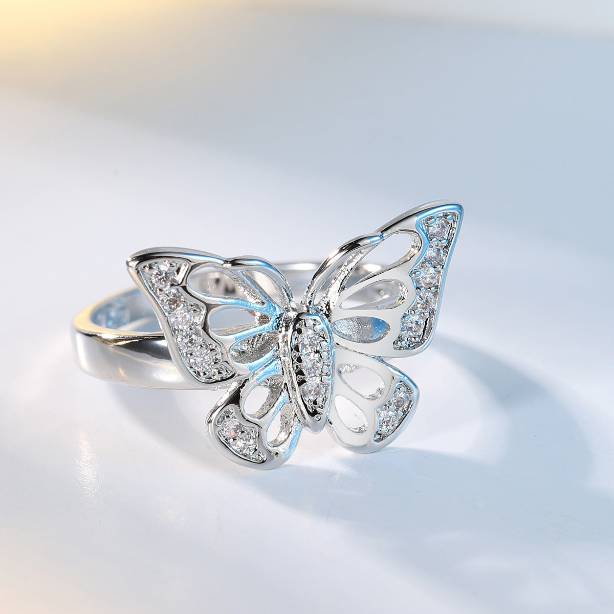 Cubic Zirconia and Silver-Plated Butterfly Ring, silver statement rings for women, elegant gift for her, styled look