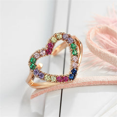 Red Cubic Zirconia & 18K Rose Gold-Plated Open Heart Ring