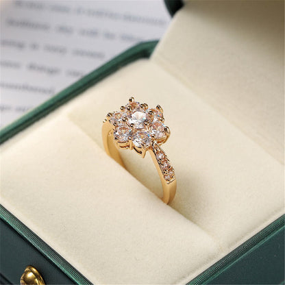 Cubic Zirconia and 18K Gold Plated Sunflower Ring, gold statement rings for women, elegant gift for her, side view