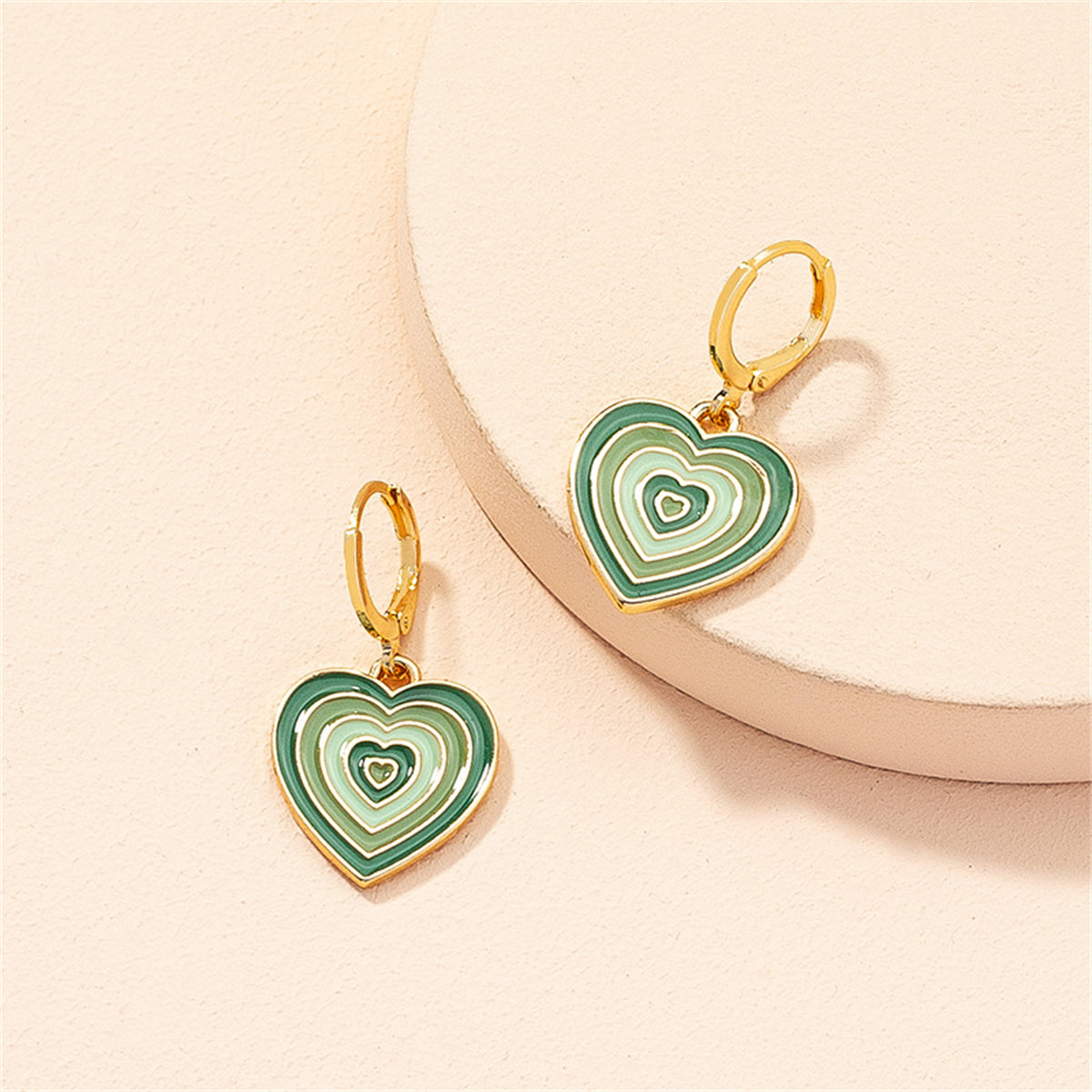 Green Enamel & 18K Gold-Plated Heart Huggie Drop Earrings