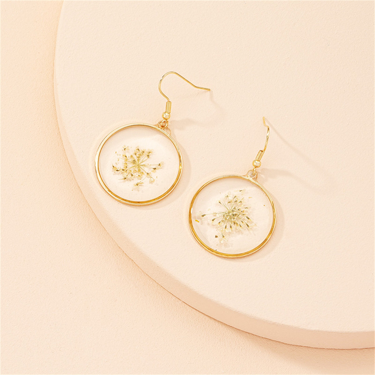 Yellow Baby'S-Breath & 18K Gold-Plated Round Dangle Earrings