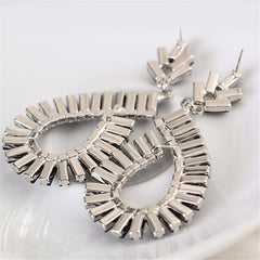 Black & Silver-Plated Baguette Open Teardrop Earrings