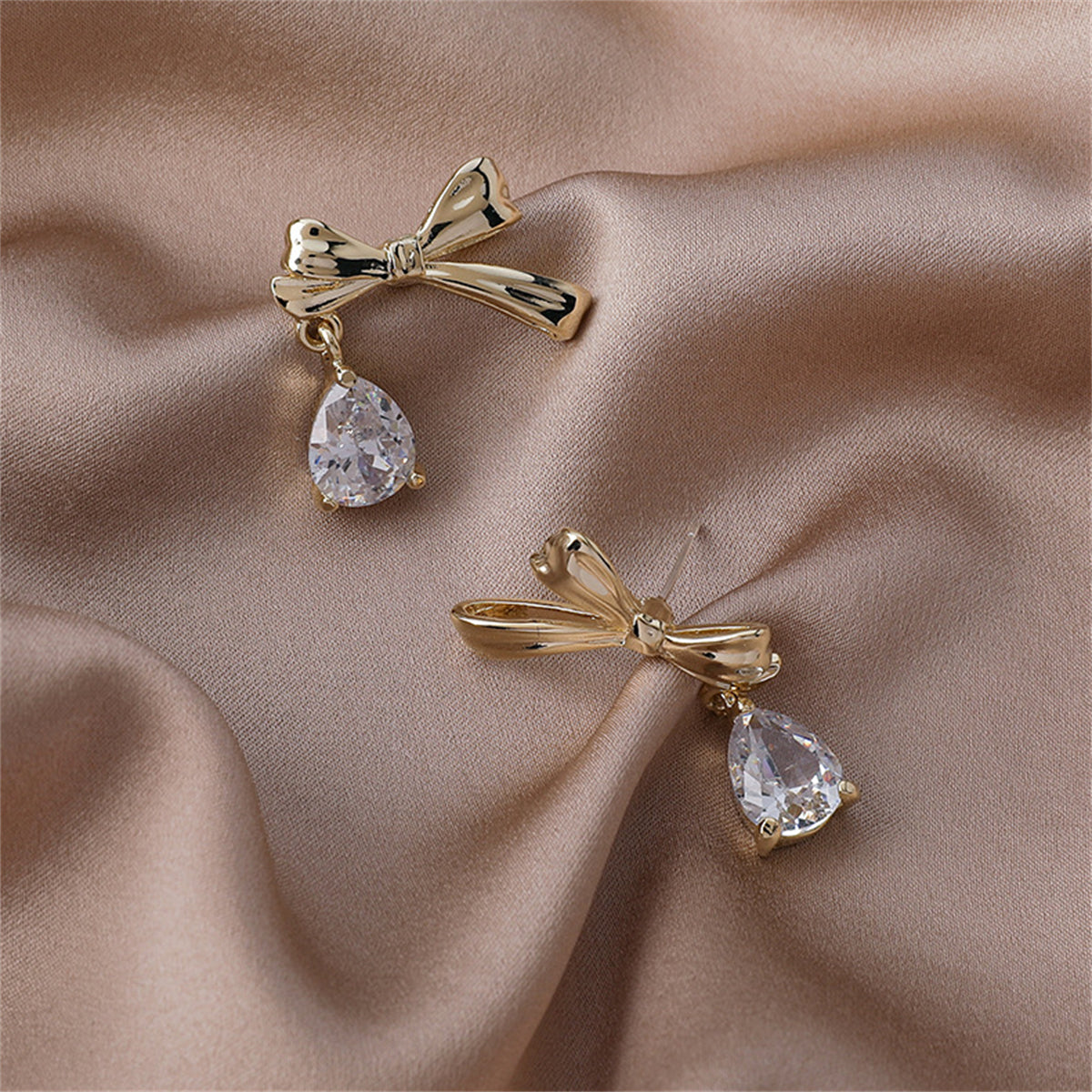 Crystal & 18K Gold-Plated Bow Drop Earrings