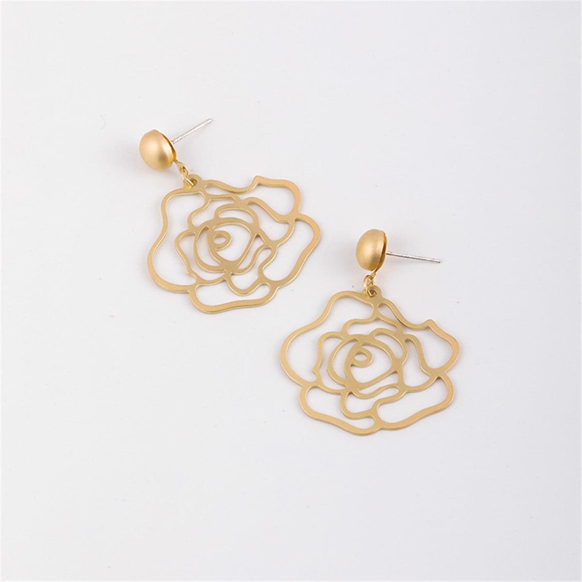 18K Gold-Plated Floral Openwork Drop Earrings, gold drop earrings for women, everyday style, styled look