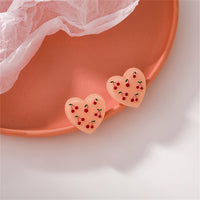 Pink Acrylic & Silver-Plated Cherry-Heart Stud Earrings