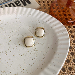 Beige Resin & 18K Gold-Plated Square Stud Earrings