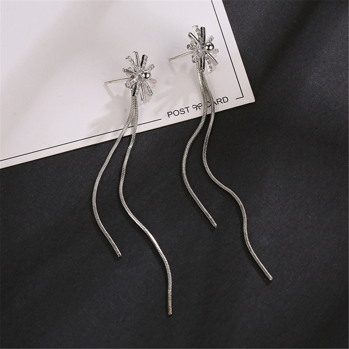Cubic Zirconia & Silver-Plated Snowflake Tassel Ear Cuffs & Dangling Charm