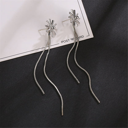 Cubic Zirconia & Silver-Plated Snowflake Tassel Ear Cuffs & Dangling Charm