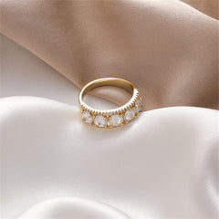 Cubic Zirconia & Crystal 18K Gold-Plated Round-Cut Channel Band Ring