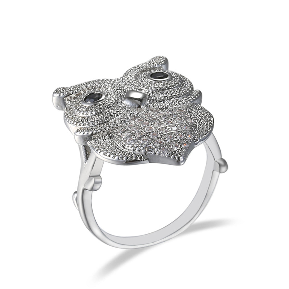 Cubic Zirconia & Silver-Plated Owl Ring