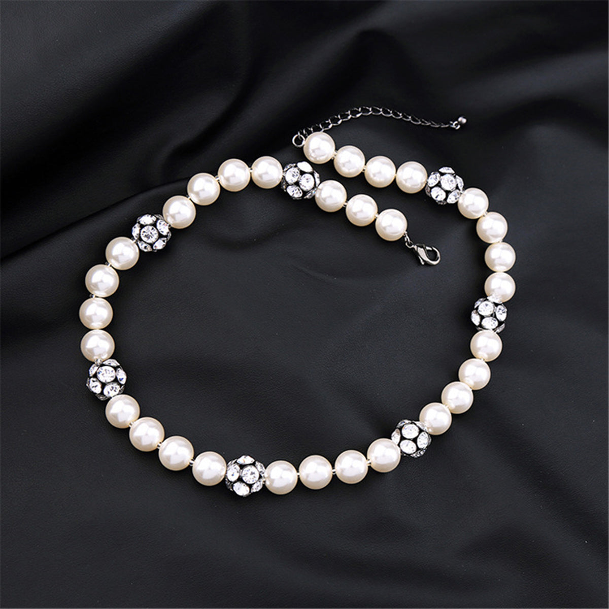 Pearl & Cubic Zirconia Black-Tone Ball Necklace