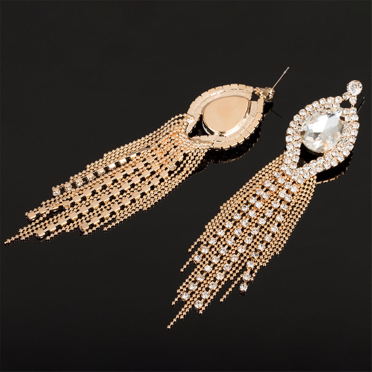 Cubic Zirconia & 18K Gold-Plated Pear Tassel Drop Earrings