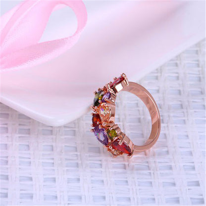 Crystal & 18K Rose Gold-Plated Pear-Cut Cluster Ring