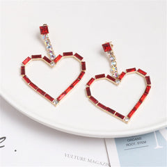 Red Crystal & Cubic Zirconia Open Heart Drop Earrings