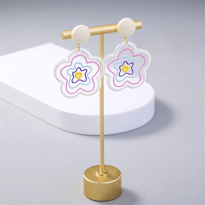 Pink Acrylic and 18K Gold-Plated Floral Drop Earrings, gold drop earrings for women, everyday style, styled look