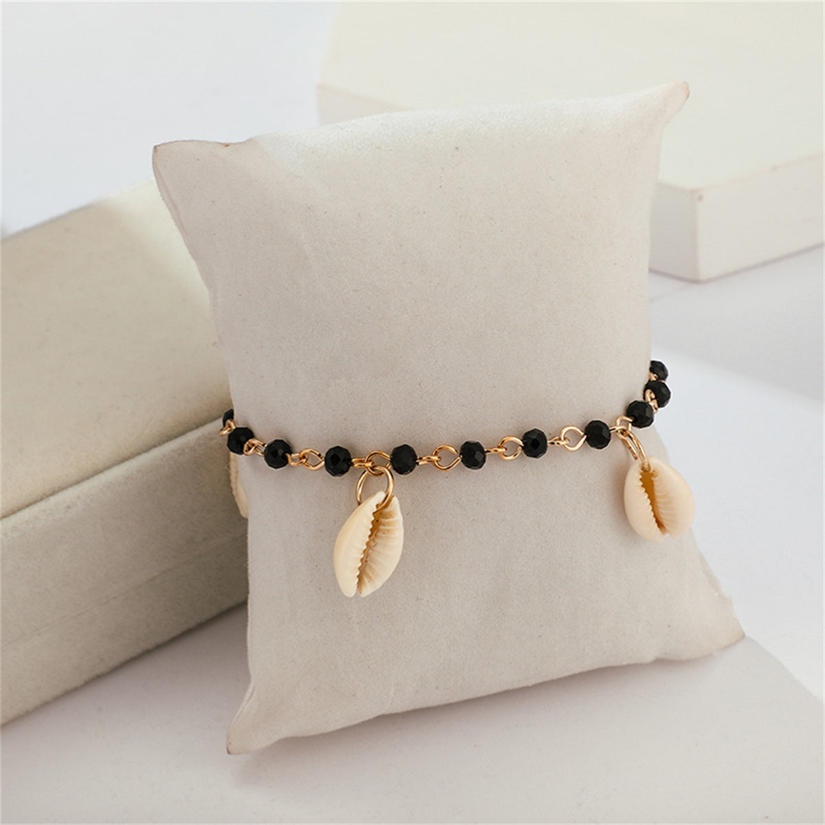 Black Acrylic & Shell 18K Gold-Plated Seashell Station Anklet