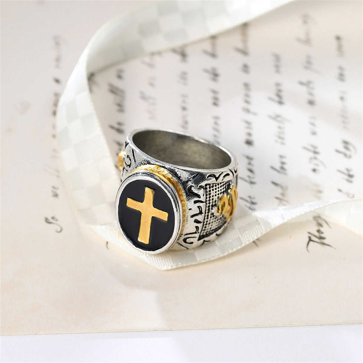 Black & Two-Tone Engraved Cross Band