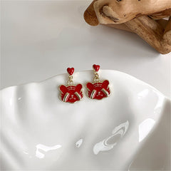 Red Enamel & 18K Gold-Plated Heart Tiger Drop Earrings