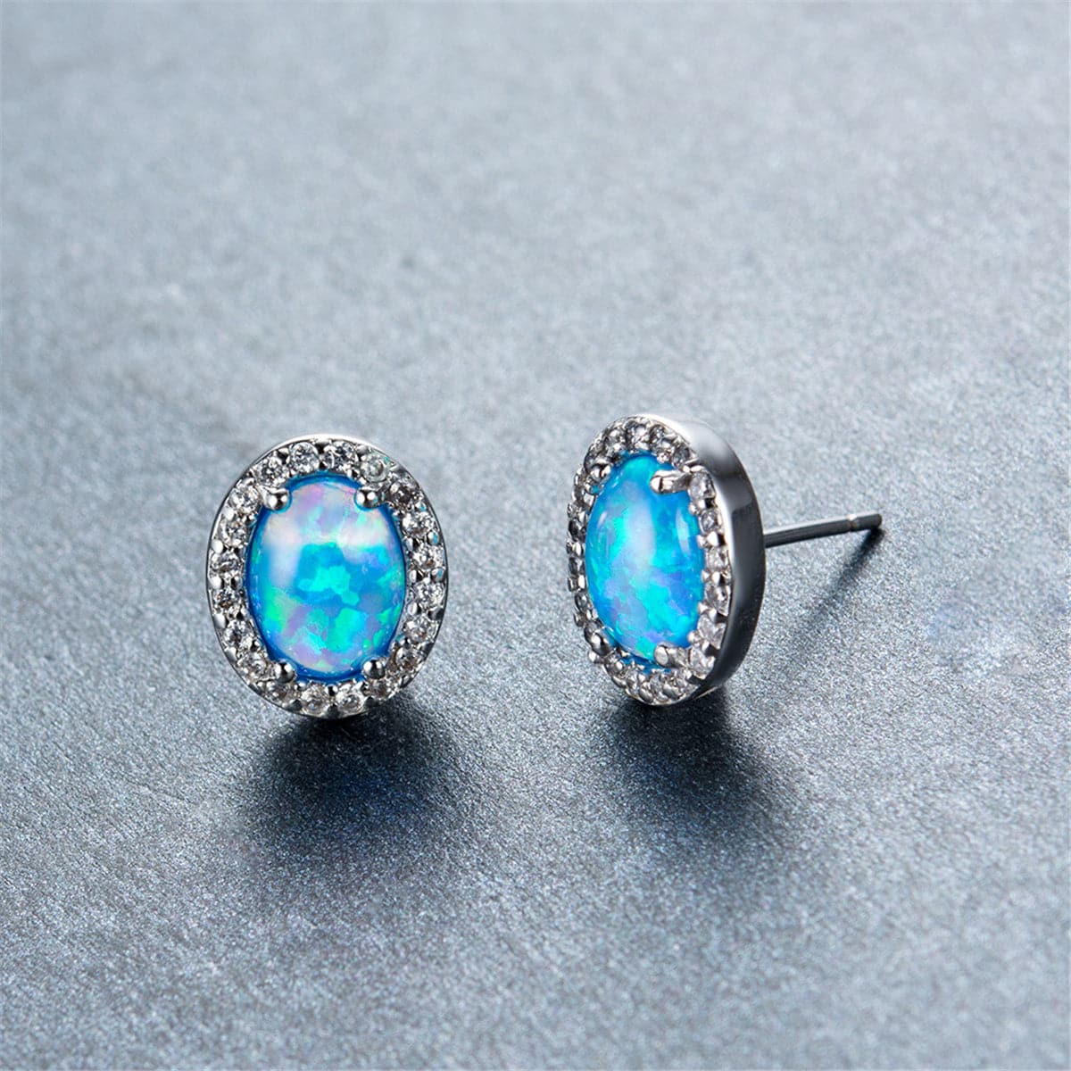 Blue Opal & cubic zirconia Oval Halo Stud Earrings - streetregion