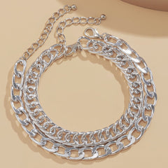 Silver-Plated Figaro Chain Anklet Set